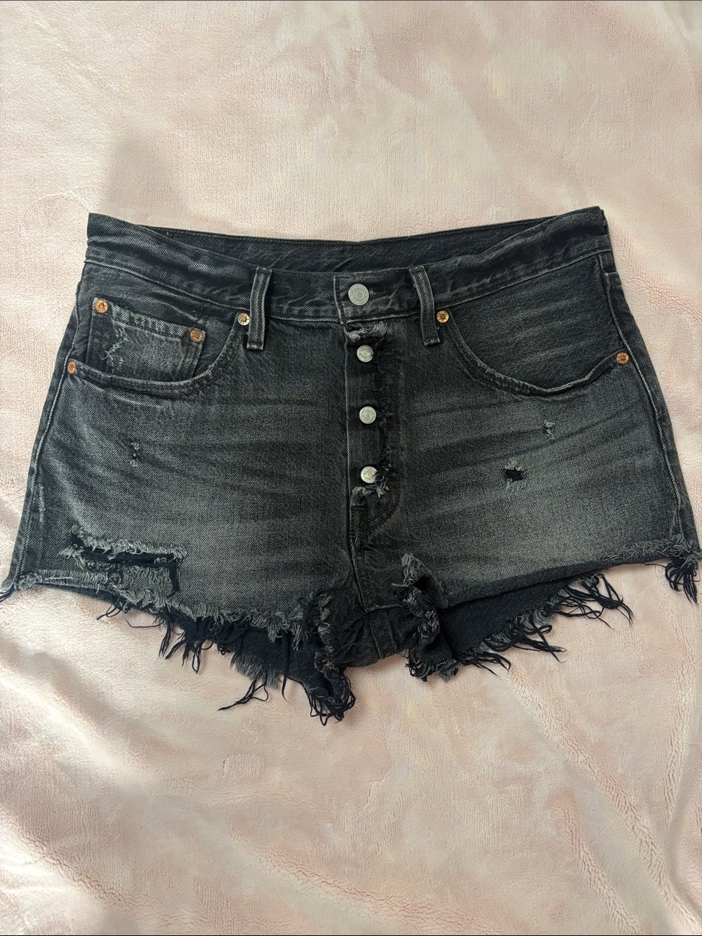 Levi High-Rise Distressed Black Denim Women's Shorts